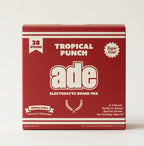 Red box of Tropical Punch ade electrolyte drink mix on a white background, bundle-box